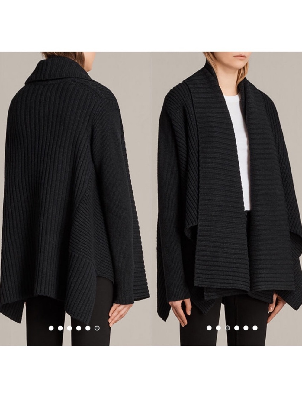 All Saints Sefir Chunky Charcoal Gray Lambswool Wrap Cardigan Ribbed S